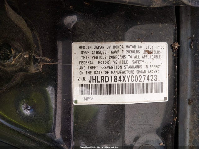 Продаж на аукціоні авто 2000 Honda Cr-v Lx, vin: JHLRD184XYC027423, номер лоту: 46403858
