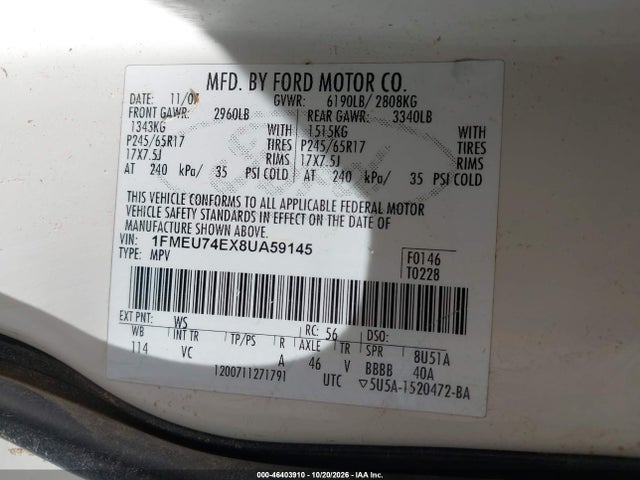Продаж на аукціоні авто 2008 Ford Explorer Eddie Bauer, vin: 1FMEU74EX8UA59145, номер лоту: 46403910