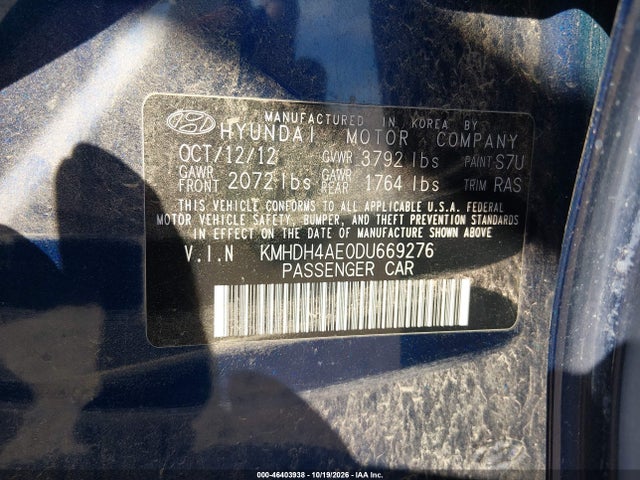 Aukcja sprzedaży 2013 Hyundai Elantra Limited, vin: KMHDH4AE0DU669276, numer aukcji: 46403938