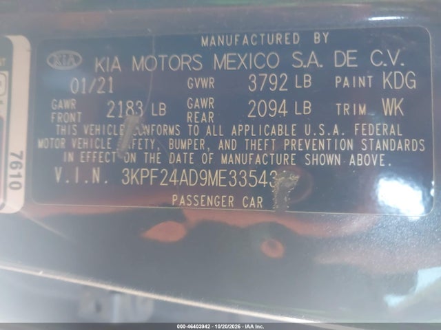 KIA Forte Lxs 2021 3KPF24AD9ME335431 Image 9