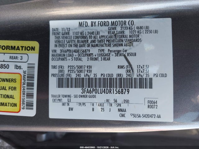 Продажа на аукционе авто 2013 Ford Fusion Hybrid Se, vin: 3FA6P0LU4DR156879, номер лота: 46403968