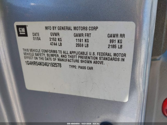 Продаж на аукціоні авто 2004 Buick Lesabre Limited, vin: 1G4HR54K04U192578, номер лоту: 46404054
