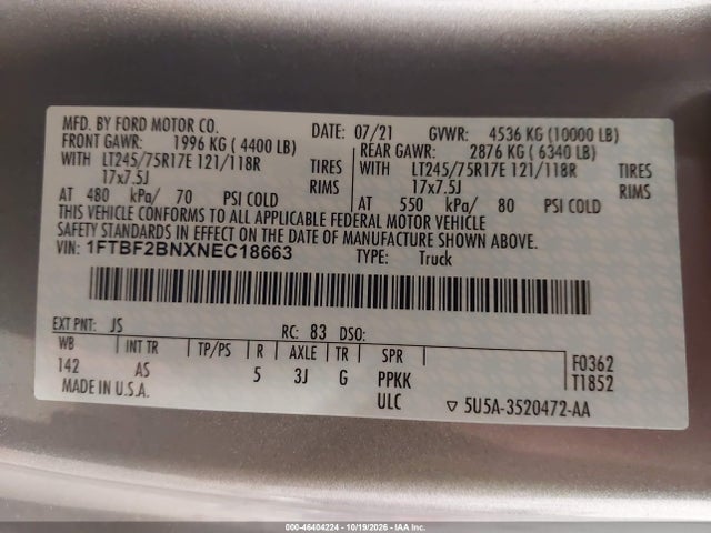 Ford F-250 Xl 2022 1FTBF2BNXNEC18663 Image 9
