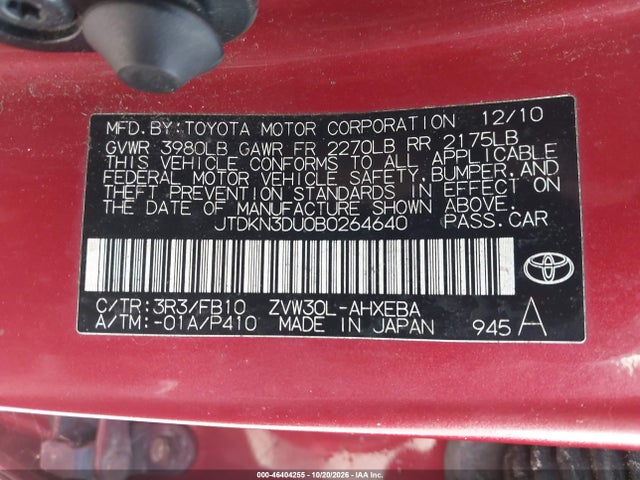 Aukcja sprzedaży 2011 Toyota Prius, vin: JTDKN3DU0B0264640, numer aukcji: 46404255