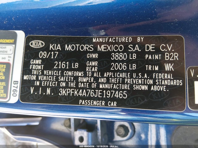 46404356 :رقم المزاد ، 3KPFK4A76JE197465 vin ، 2018 Kia Forte Lx مزاد بيع