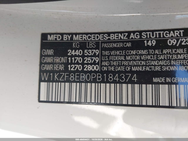 2023 Mercedes-benz E 350 4matic მანქანა იყიდება აუქციონზე, vin: W1KZF8EB0PB184374, აუქციონის ნომერი: 46404431