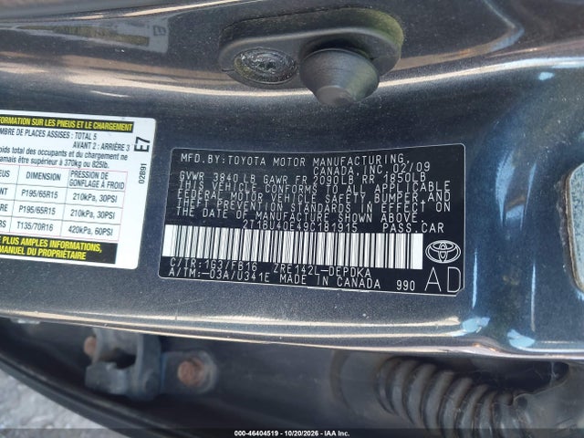46404519 :رقم المزاد ، 2T1BU40E49C181915 vin ، 2009 Toyota Corolla Le مزاد بيع