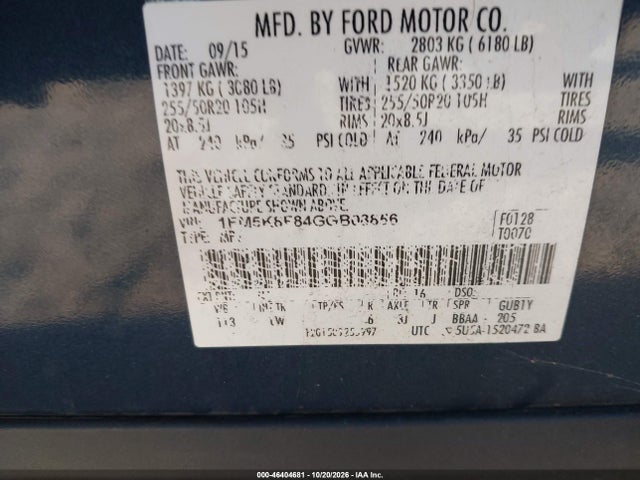 Продаж на аукціоні авто 2016 Ford Explorer Limited, vin: 1FM5K8F84GGB08856, номер лоту: 46404681