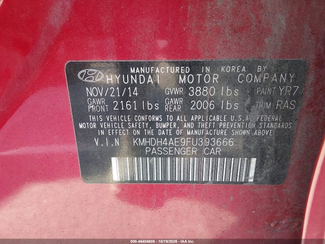 Продаж на аукціоні авто 2015 Hyundai Elantra Se, vin: KMHDH4AE9FU393666, номер лоту: 46404808
