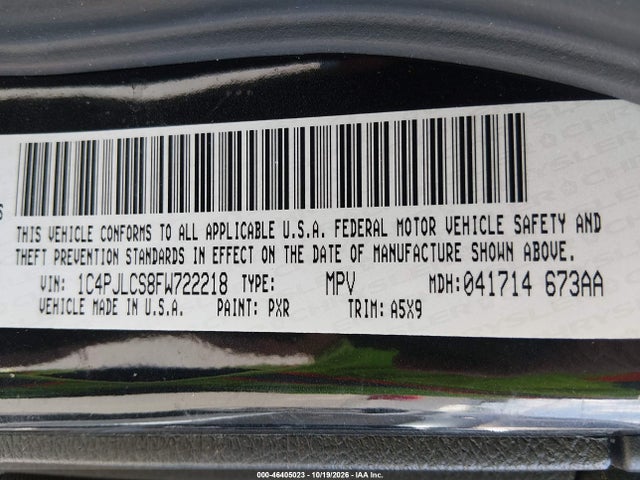 2015 Jeep Cherokee Latitude Altitude მანქანა იყიდება აუქციონზე, vin: 1C4PJLCS8FW722218, აუქციონის ნომერი: 46405023