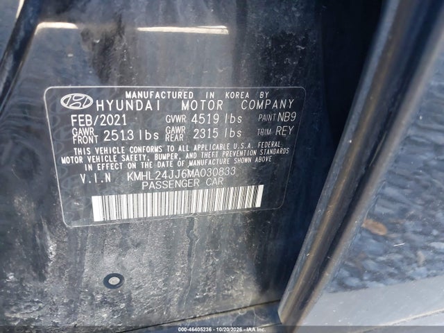 Aukcja sprzedaży 2021 Hyundai Sonata Blue, vin: KMHL24JJ6MA030833, numer aukcji: 46405236