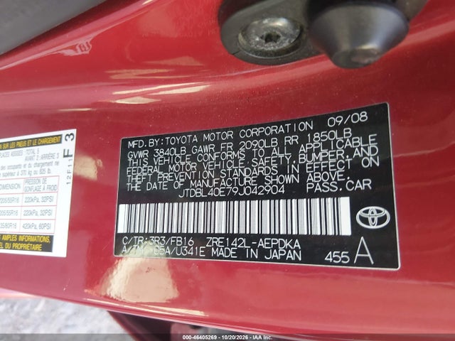 Aukcja sprzedaży 2009 Toyota Corolla Le, vin: JTDBL40E79J042904, numer aukcji: 46405269