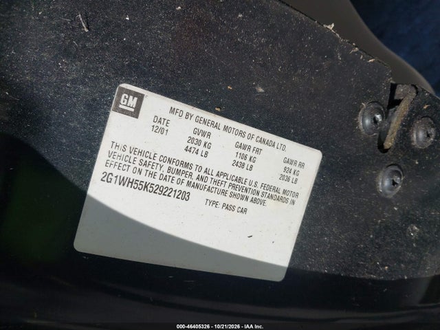 Aukcja sprzedaży 2002 Chevrolet Impala Ls, vin: 2G1WH55K529221203, numer aukcji: 46405326
