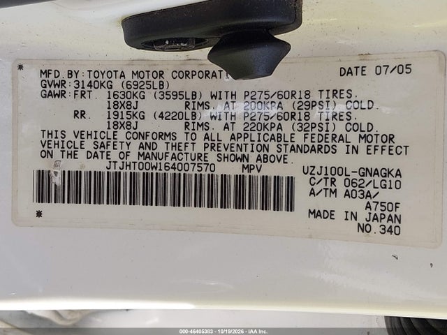 Продаж на аукціоні авто 2006 Lexus Lx 470, vin: JTJHT00W164007570, номер лоту: 46405383