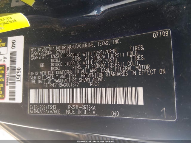 Aukcja sprzedaży 2010 Toyota Tundra Grade 4.6l V8, vin: 5TFRM5F19AX004372, numer aukcji: 46405389