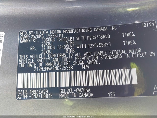 2T2HZMAA2NC225388 Lexus RX 350
