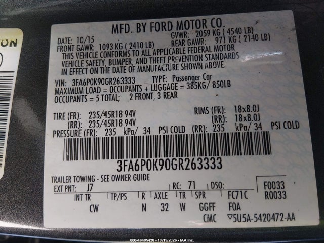 Ford Fusion Titanium 2016 3FA6P0K90GR263333 Image 9