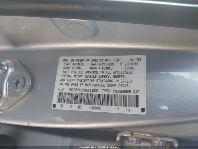 Продажа на аукционе авто 2009 Honda Accord 2.4 Ex-l, vin: 1HGCP26879A145630, номер лота: 46405548