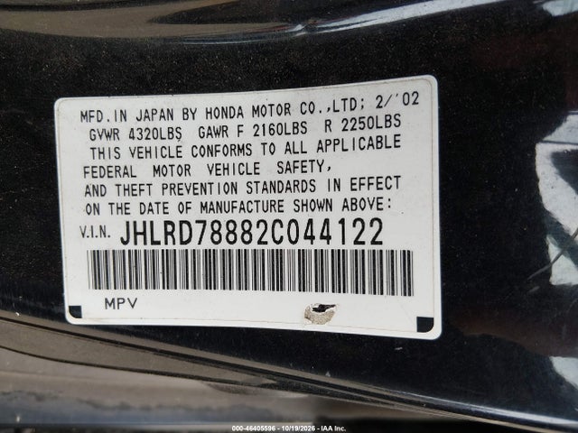 Продаж на аукціоні авто 2002 Honda Cr-v Ex, vin: JHLRD78882C044122, номер лоту: 46405596