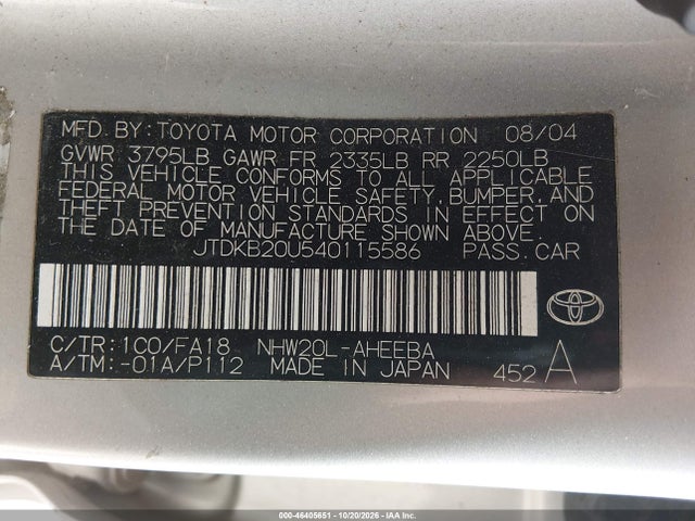 Aukcja sprzedaży 2004 Toyota Prius, vin: JTDKB20U540115586, numer aukcji: 46405651
