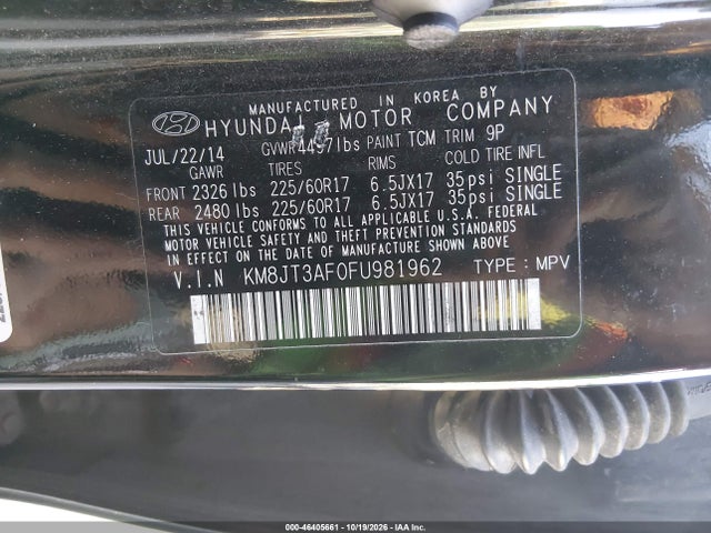 Aukcja sprzedaży 2015 Hyundai Tucson Gls, vin: KM8JT3AF0FU981962, numer aukcji: 46405661