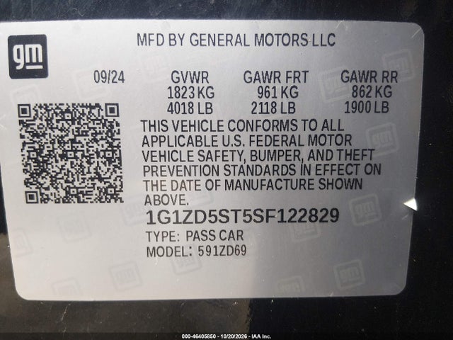 Продажа на аукционе авто 2025 Chevrolet Malibu Fwd 1lt, vin: 1G1ZD5ST5SF122829, номер лота: 46405850