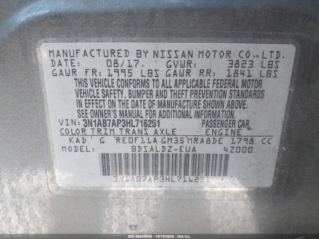 Продаж на аукціоні авто 2017 Nissan Sentra Sv, vin: 3N1AB7AP3HL716251, номер лоту: 46405889