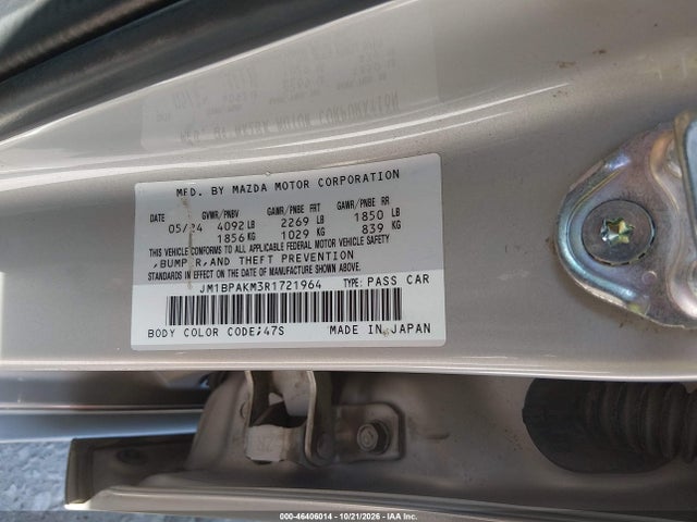 2024 Mazda Mazda3 2.5 S Select Sport მანქანა იყიდება აუქციონზე, vin: JM1BPAKM3R1721964, აუქციონის ნომერი: 46406014
