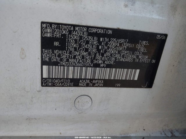 46406140 :رقم المزاد ، JTMZD33V366015974 vin ، 2006 Toyota Rav4 مزاد بيع