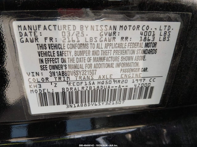 46406142 :رقم المزاد ، 3N1AB8DV6SY321507 vin ، 2025 Nissan Sentra Sr مزاد بيع