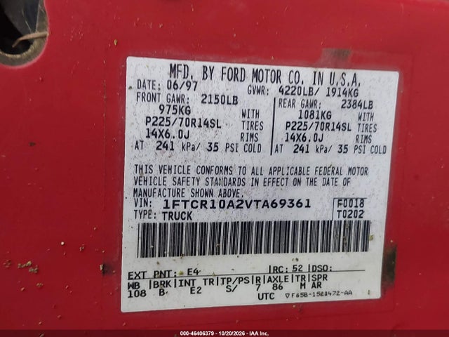 Aukcja sprzedaży 1997 Ford Ranger Splash/xl/xlt, vin: 1FTCR10A2VTA69361, numer aukcji: 46406379