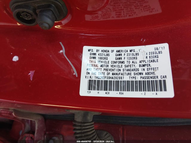 Aukcja sprzedaży 2017 Honda Accord Sport, vin: 1HGCR2F59HA292997, numer aukcji: 46406765