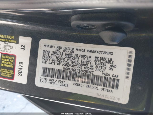 Aukcja sprzedaży 2009 Toyota Corolla S, vin: 1NXBU40E59Z055027, numer aukcji: 46406818