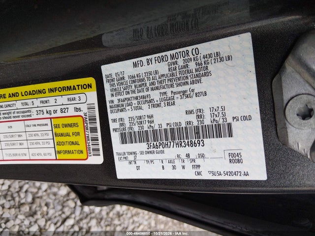 46406850 :رقم المزاد ، 3FA6P0H77HR348693 vin ، 2017 Ford Fusion Se مزاد بيع