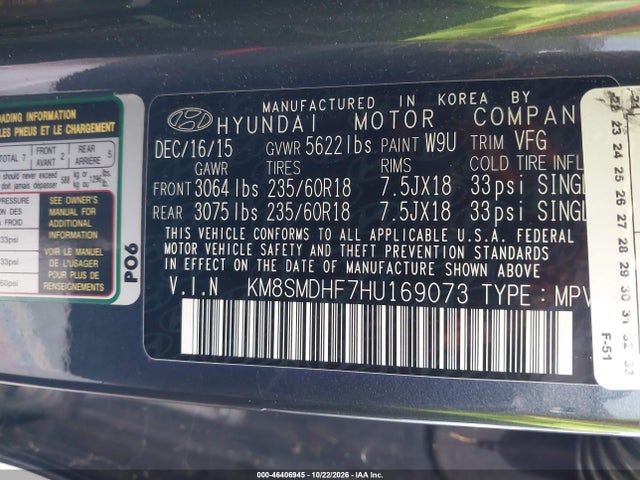 Hyundai Santa Fe Se 2017 KM8SMDHF7HU169073 Image 9