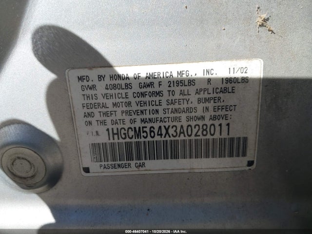 Продажа на аукционе авто 2003 Honda Accord 2.4 Lx, vin: 1HGCM564X3A028011, номер лота: 46407041