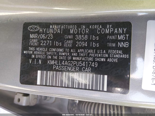 Продаж на аукціоні авто 2023 Hyundai Elantra Se, vin: KMHLL4AG2PU541749, номер лоту: 46407093