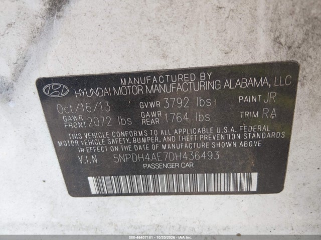 Продажа на аукционе авто 2013 Hyundai Elantra Gls, vin: 5NPDH4AE7DH436493, номер лота: 46407181