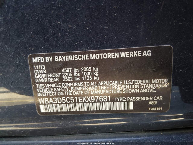 2014 Bmw 328d Xdrive მანქანა იყიდება აუქციონზე, vin: WBA3D5C51EKX97681, აუქციონის ნომერი: 46407222