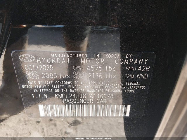 46407305 :رقم المزاد ، KMHL24JJ8TA146078 vin ، 2026 Hyundai Sonata Hybrid Blue مزاد بيع