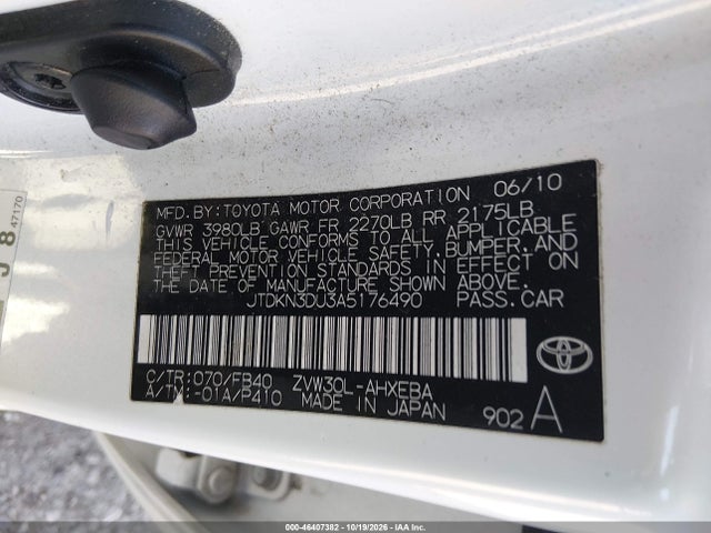 Aukcja sprzedaży 2010 Toyota Prius Ii, vin: JTDKN3DU3A5176490, numer aukcji: 46407382