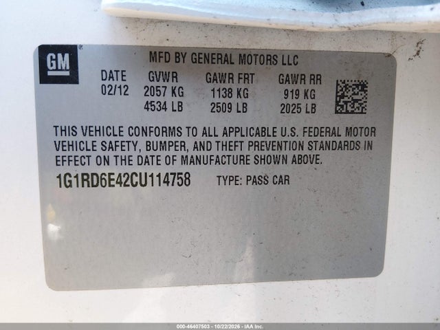 Aukcja sprzedaży 2012 Chevrolet Volt, vin: 1G1RD6E42CU114758, numer aukcji: 46407503