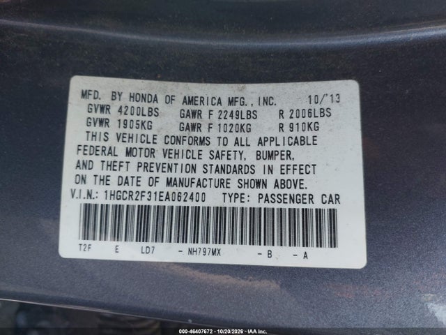 1HGCR2F31EA062400 Honda ACCORD LX