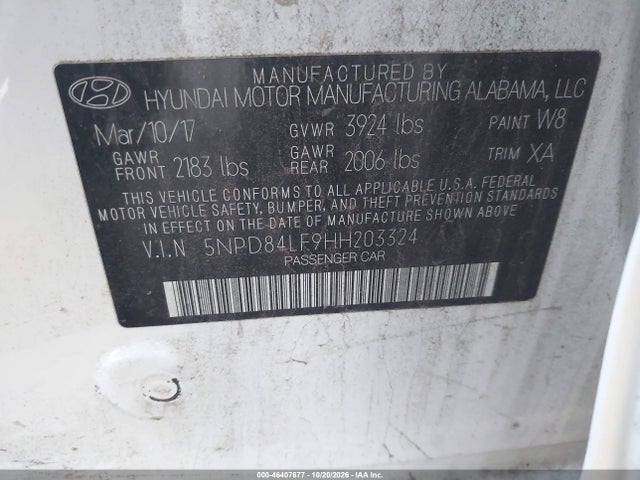 Продаж на аукціоні авто 2017 Hyundai Elantra Value Edition, vin: 5NPD84LF9HH203324, номер лоту: 46407677