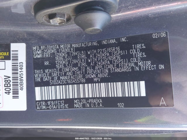 Продаж на аукціоні авто 2006 Toyota Sienna Le, vin: 5TDZA23C16S455788, номер лоту: 46407922
