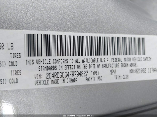 46408074 :رقم المزاد ، 2C4RDGCG4FR704827 vin ، 2015 Dodge Grand Caravan Sxt Plus مزاد بيع