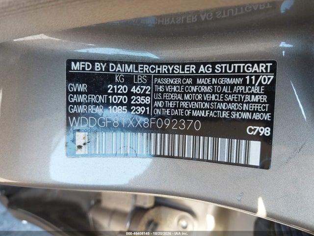 46408145 :رقم المزاد ، WDDGF81XX8F092370 vin ، 2008 Mercedes-benz C 300 Luxury 4matic/sport 4matic مزاد بيع