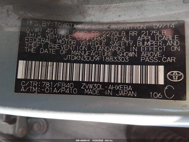 46408147 :رقم المزاد ، JTDKN3DU9F1883303 vin ، 2015 Toyota Prius Three مزاد بيع