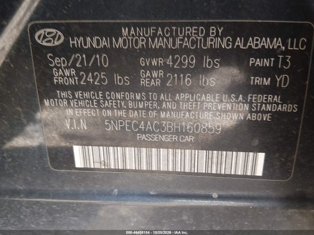 Aukcja sprzedaży 2011 Hyundai Sonata Limited, vin: 5NPEC4AC3BH160859, numer aukcji: 46408184