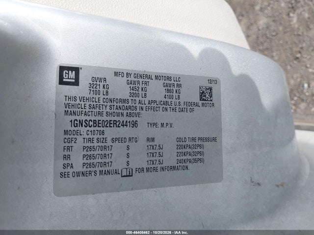 Продажа на аукционе авто 2014 Chevrolet Tahoe Lt, vin: 1GNSCBE02ER244196, номер лота: 46408462